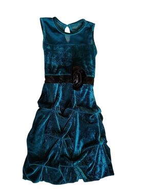 Newberry Teal Velvet Floral Waistband Girls Formal Dress Size 14